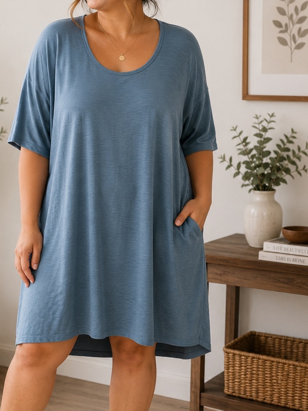 LuLaRoe Dusty Blue Scoop Neck Casual Dress Pit 25โ
Length 34โ